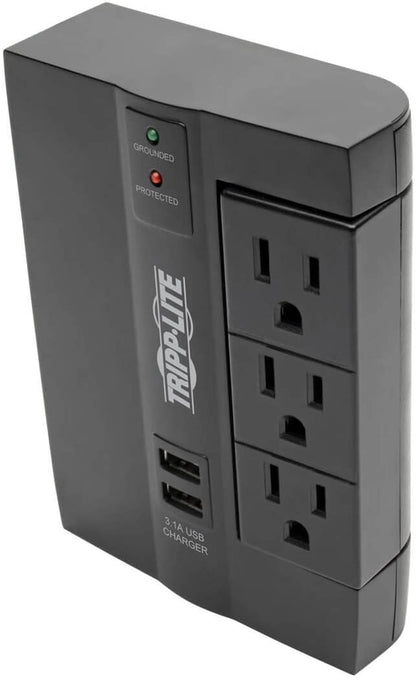 TRIPP LITE 6 Outlet Surge Protector Power Strip, 3 Rotatable Outlets, Wall Tap/Direct Plug in, 1080 Joules, 2 USB Charging Ports, Limited Warranty &amp; $20, 000 Insurance (SWIVEL6USB)