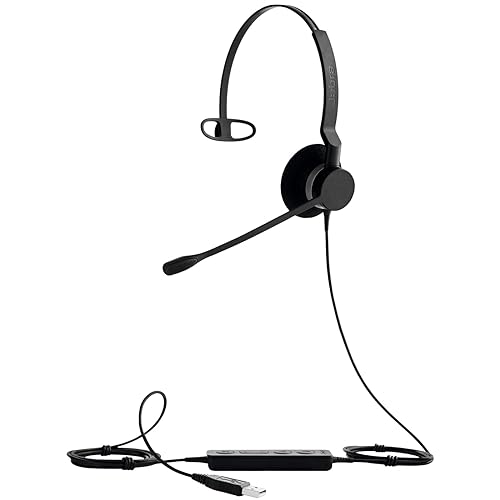 Jabra Biz 2300 USB MS Mono On-Ear Stereo Phone Headset w/ 360 Degree Noise Cancelling Boom Mic Reinforced Kevlar Cable and HD Voice Wideband Audio w/PeakStop Decibel Protection