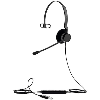 Jabra Biz 2300 USB MS Mono On-Ear Stereo Phone Headset w/ 360 Degree Noise Cancelling Boom Mic Reinforced Kevlar Cable and HD Voice Wideband Audio w/PeakStop Decibel Protection