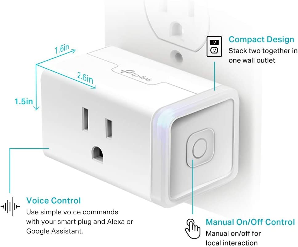 Kasa Smart Plug HS103P2, Smart Home Wi-Fi Outlet Works with Alexa, Echo, Google Home &amp; IFTTT, No Hub Required, Remote Control,15 Amp,UL Certified, 2-Pack White Mini Plug 2-Pack