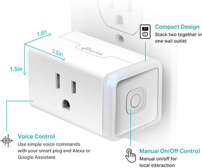 Kasa Smart Plug HS103P2, Smart Home Wi-Fi Outlet Works with Alexa, Echo, Google Home &amp; IFTTT, No Hub Required, Remote Control,15 Amp,UL Certified, 2-Pack White Mini Plug 2-Pack