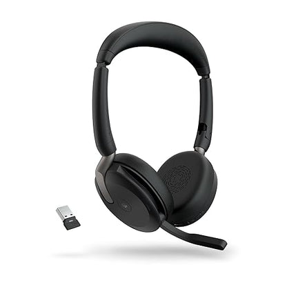 Jabra Evolve2 65 Flex Stereo Headset with Bluetooth, Wireless Charging Pad - Noise-Cancelling Jabra ClearVoice Technology & Hybrid Active Noise Cancellation - Certified for Microsoft Teams - Black USB-A MS Teams