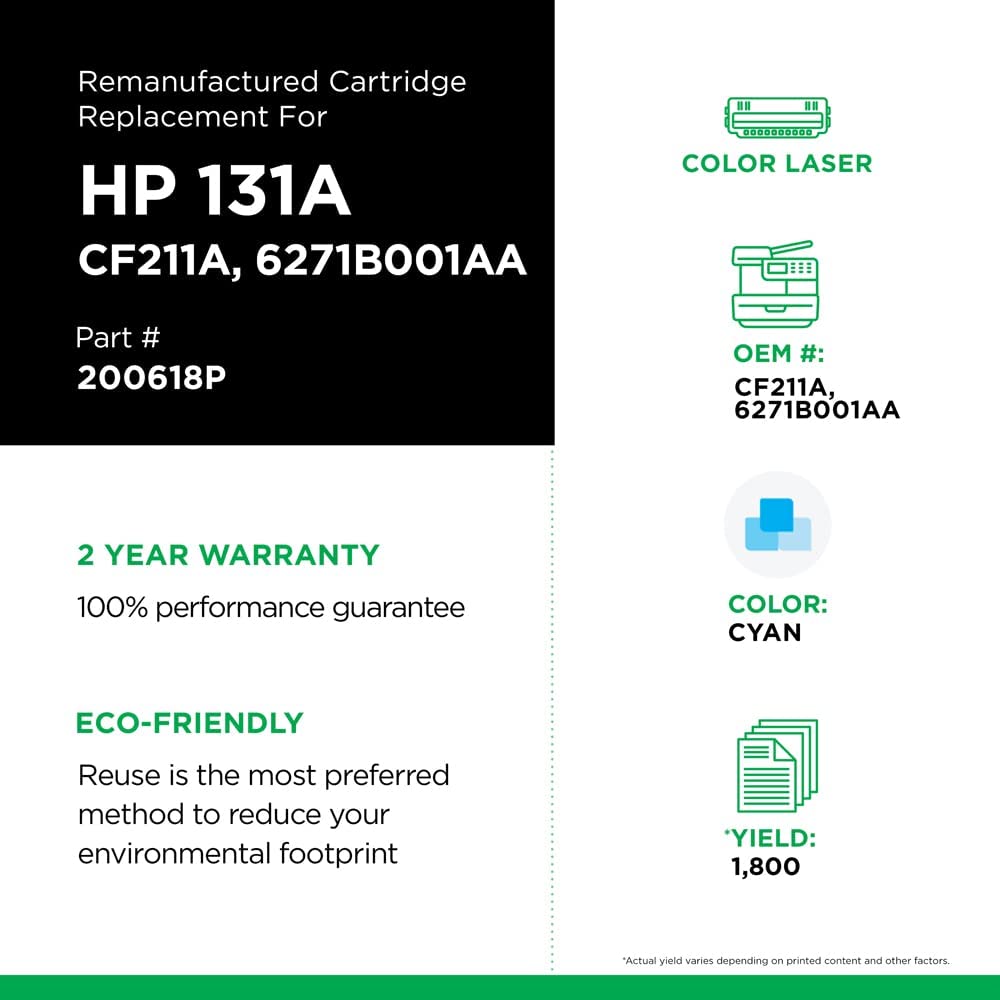 Clover imaging group Clover Remanufactured Toner Cartridge Replacement for HP CF211A (HP 131A) | Cyan 1,800 Cyan