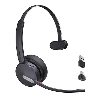 Yealink BH70 Mono UC Wireless Bluetooth Headset with Microphone for Work, up to 35h Talking Battery Life, 3-Mic Noise Cancellation, 91g Lightweight Work Headsets for Open Office, USB-C to A