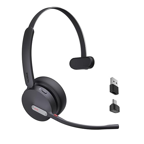 Yealink BH70 Mono UC Wireless Bluetooth Headset with Microphone for Work, up to 35h Talking Battery Life, 3-Mic Noise Cancellation, 91g Lightweight Work Headsets for Open Office, USB-C to A