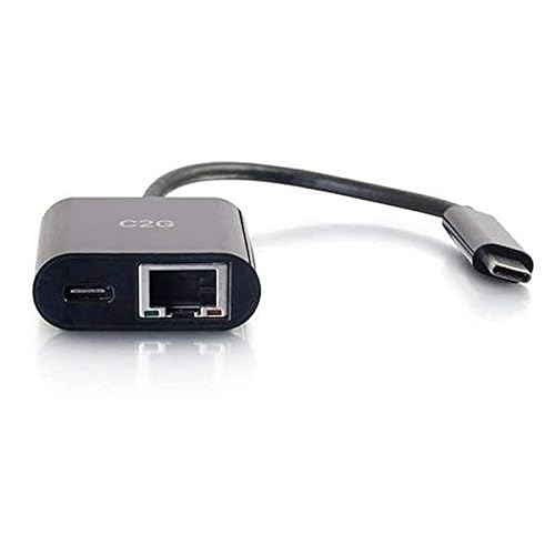 C2G 29749 USB C Adapter and Ethernet Adapter with Power, Black Black Black