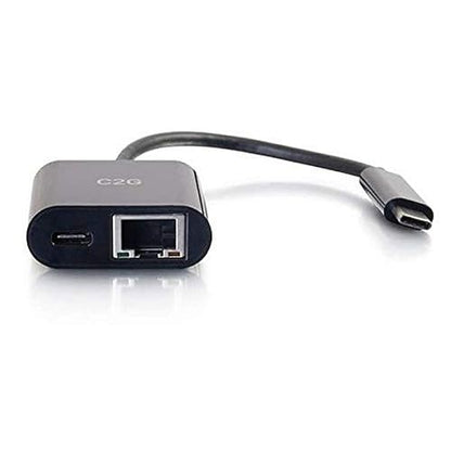 C2G 29749 USB C Adapter and Ethernet Adapter with Power, Black Black Black