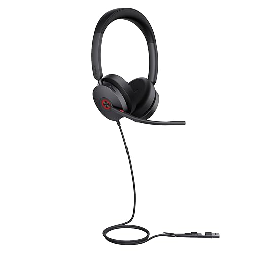 Yealink UH48 ANC USB Headset with Microphone, Active Noise Cancelling Wired Headphones for PC Computer, Works with Zoom Teams and Other Call Platforms, USB-A or USB-C Connectivity, Mute Button