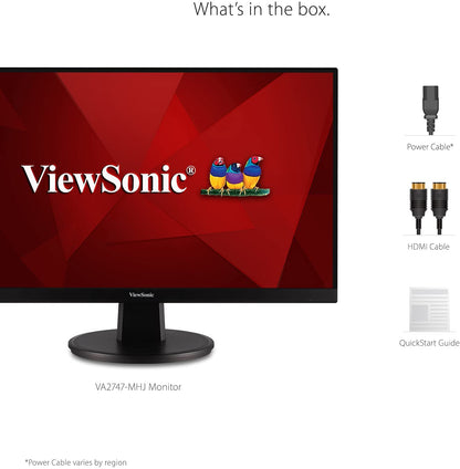 ViewSonic VA2747-MHJ 27 Inch Full HD 1080p Monitor with Advanced Ergonomics, Ultra-Thin Bezel, Adaptive Sync, 75 Hz, Eye Care, HDMI, VGA Inputs for Home and Office 27-Inch Ergonomic
