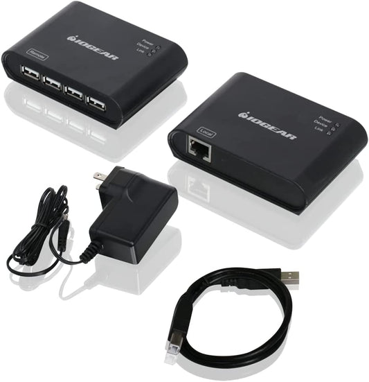 Iogear USB 2.0 4 Port USB Extender - Up To 165Ft - Cat5, Cat5e or Cat6 Ethernet - High Speed (480Mbps) - Plug-n-Play - TAA compliant - Windows - MacOS - GUCE64