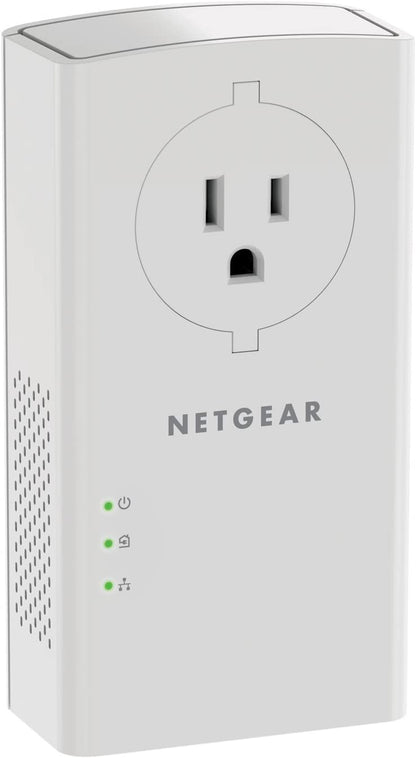 NETGEAR Powerline adapter Kit, 2000 Mbps Wall-plug, 2 Gigabit Ethernet Ports with Passthrough + Extra Outlet (PLP2000-100PAS) 2 Gbps Kit with Extra Outlet