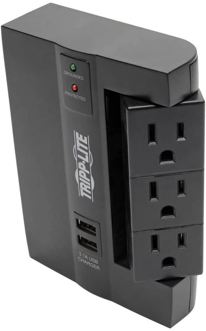 TRIPP LITE 6 Outlet Surge Protector Power Strip, 3 Rotatable Outlets, Wall Tap/Direct Plug in, 1080 Joules, 2 USB Charging Ports, Limited Warranty &amp; $20, 000 Insurance (SWIVEL6USB)