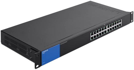 Linksys LGS124: 24-Port Business Gigabit Ethernet Unmanaged Switch, Rack Mount, Computer Network, Wired Connection Speed to 1,000 Mbps (Black, Blue)