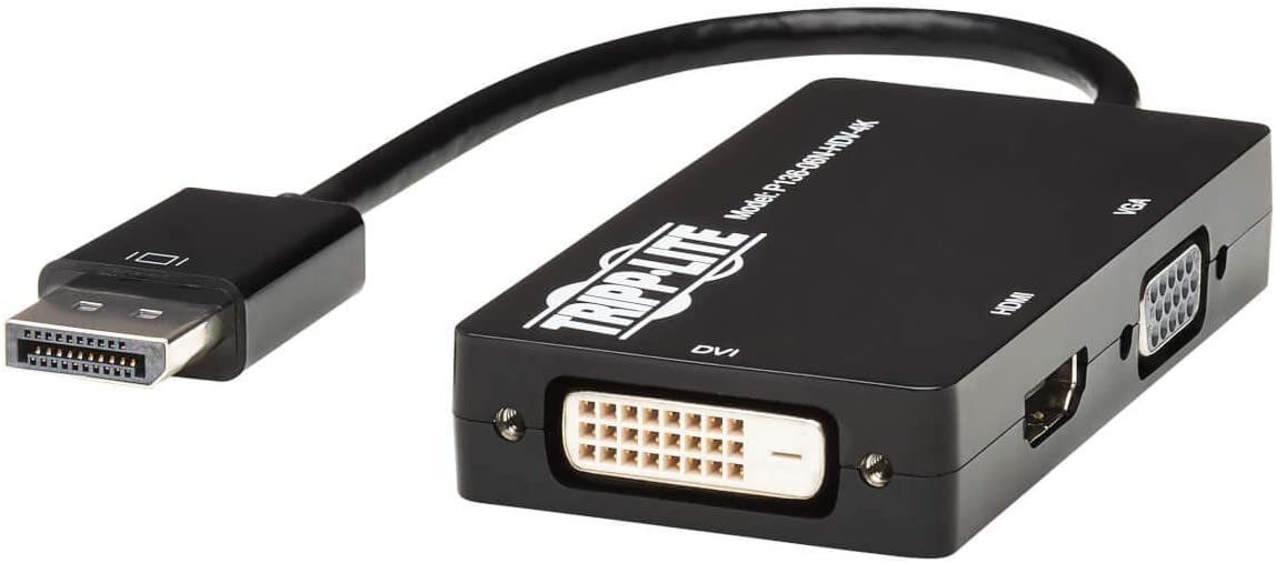 Tripp Lite DisplayPort to VGA/DVI/HDMI All-in-One Cable Adapter, DP 1.2, DP to VGA/DVI/HDMI, UHD 4K x 2K @ 24/30Hz HDMI (P136-06N-HDV-4K) , Black DP 1.2 to VGA/DVI/HDMI Adapter
