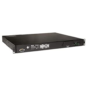 Tripp Lite Metered ATS PDU, 10 Outlets (8 C13, 2 C19), 200-240V, 2 C20 12 ft. Cords, 1U Rack-Mount Single-Phase PDU, TAA (PDUMH20HVAT),Black Metered + ATS PDU