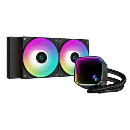DeepCool LS520 SE Liquid Cooler 240mm 4th Gen Dual-Chamber Pump 3100RPM 280w TDP AIO Cooler Anti-Leak Tech with ARGB Fans CPU Water Cooler Narrow Frame Infinity Mirror Block for AMD AM4,Black 240mm Black