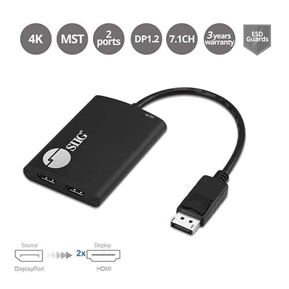 SIIG 1x2 DisplayPort (DP) 1.2 to 4K HDMI Multi Monitor Splitter and Adapter - 2 Port MST Hub, (Not for Mac OS) DisplayPort 1.2 to 2x HDMI