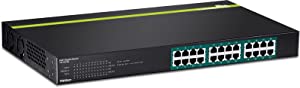 TRENDnet 24-Port Gigabit PoE+ Switch, 24 x Gigabit PoE+ Ports, 370W Power Budget, 48Gbps Switch Capacity, RackMount Kit Included, Ethernet Network Switch, Metal, Lifetime Protection, Black, TPE-TG240G