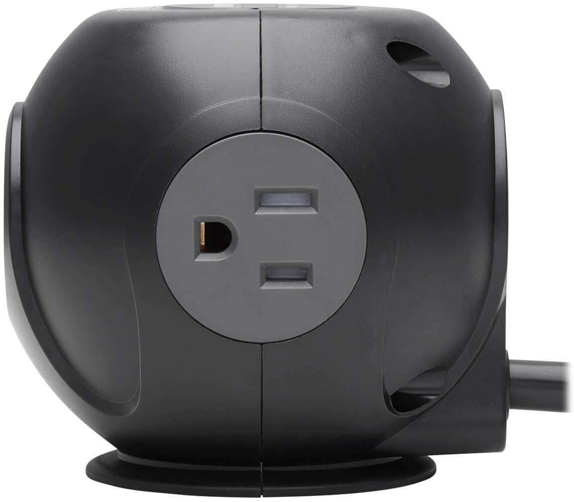 Tripp Lite Surge Protector 3-Outlet Spherical Surge Protector, 4 USB Ports (4.8A Shared) - 6-ft. (1.83 m) Cord, 5-15P Plug, 540 Joules, Black (TLP36USB)
