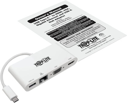 Tripp Lite USB-C Hub with 4K HDMI, 1080P VGA, Gigabit Ethernet, USB-A 3.0, Thunderbolt 3, DisplayPort Alt Mode, 5 Gbps, White (U444-06N-HV4GU) White USB/GbE/VGA/HDMI