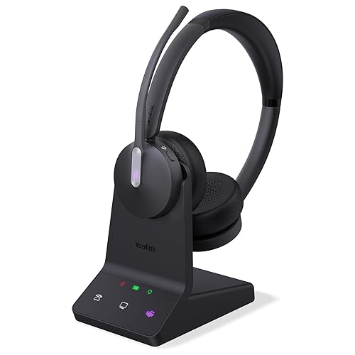 Yealink WH64 Wireless Headset, DECT and Bluetooth Dual Hybrid Headset for Microsoft Teams, Phone Headset with 3X Mic, 32 Talk Time, 492ft Range Office Work Headset for Desk IP Phone, PC,Cellphone WH64-Dual-Teams