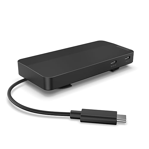 Lenovo USB-C Dual Display Travel Dock, 7 Ports, HDMI & DP Ports Support Dual Displays at 4K, Up to 100W PD Pass Through, Integrated USB-C Cable, Black USB Dock