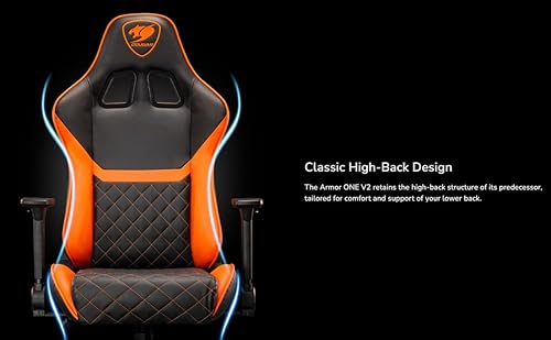 COUGAR Armor ONE V2 Gold Gaming Chair, Choices of Breathable PVC Leather or Woven Fabric,4D Folding Armrests, Lumbar and Neck Pillows, Back Pocket,High-Back Design Lower Back Support (PVC Leather)