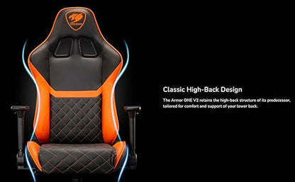 COUGAR Armor ONE V2 Gold Gaming Chair, Choices of Breathable PVC Leather or Woven Fabric,4D Folding Armrests, Lumbar and Neck Pillows, Back Pocket,High-Back Design Lower Back Support (PVC Leather)