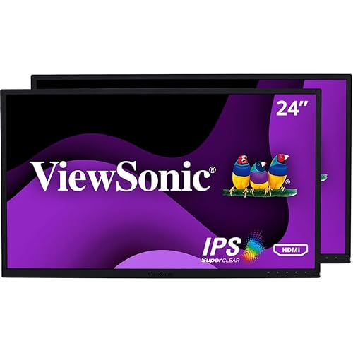 ViewSonic VG2448A-2_H2 24 Inch Dual Pack Head-Only 1080p IPS Monitor with Ultra-Thin Bezels, HDMI, DisplayPort, USB, and VGA for Home and Office,Black