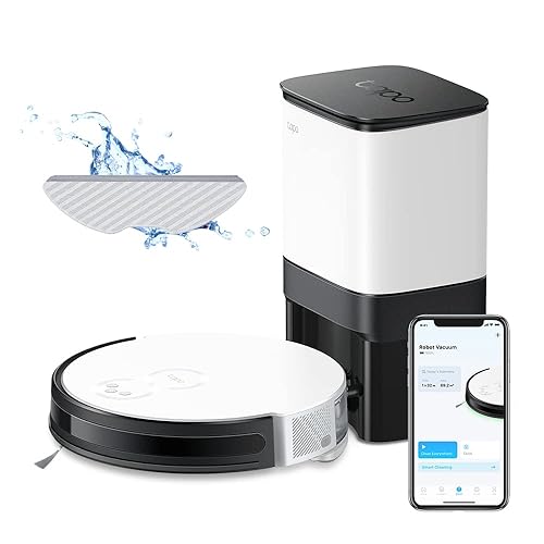 TP-Link Tapo Robot Vacuum and Mop Combo with Self Empty Base, Up to 70-Day Capacity, Self-Charging Robotic Vacuum Cleaner,Hard Floors,Good for pet Hair, Works with Alexa & Google Home(Tapo RV10 Plus) Vacuum with Mop