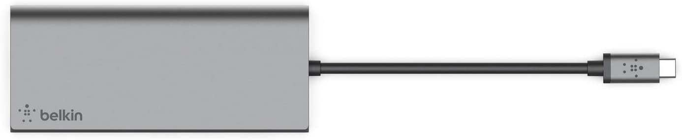 Belkin USB C Hub Multiport Adapter, USB C, 2 USB A, 4K HDMI, 1 Gigabite Ethernet, 1 SD Card, Pass through charging up to 60W with Tethered USB-C Cable, Dock for MacBook Pro, Macbook Air, PC, Windows USB-C Hub Adapter