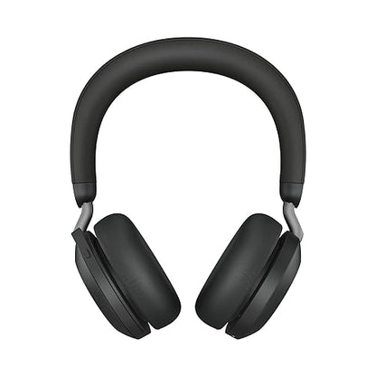 Jabra Evolve2 75 Wireless PC Headset with Charging Dock and 8-Mic Technology - Dual Foam Stereo Headphones with Advanced Active Noise Cancellation, USB-A Bluetooth Adapter and UC Compatibility - Black Headset + Charging Stand (USB-A) UC Compatible