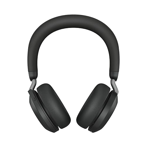 Jabra Evolve2 75 Wireless PC Headset with Charging Dock and 8-Mic Technology - Dual Foam Stereo Headphones with Advanced Active Noise Cancellation, USB-A Bluetooth Adapter and UC Compatibility - Black Headset + Charging Stand (USB-A) UC Compatible