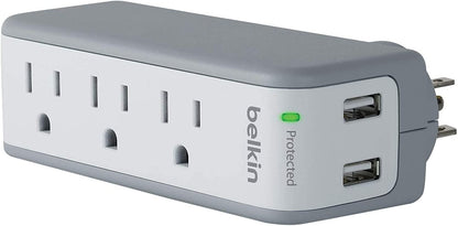 Belkin Wall Mount Surge Protector - 3 AC Multi Outlets &amp; 2 USB Charger Ports - Heavy Duty Flat Rotating Plug for Home, Office, Travel, Computer Desktop &amp; Phone Charging Brick (918 Joules) 1 Amp Surge Protector