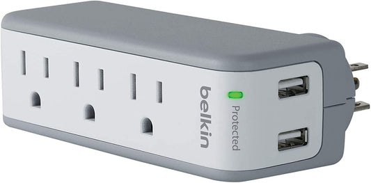 Belkin Wall Mount Surge Protector - 3 AC Multi Outlets &amp; 2 USB Charger Ports - Heavy Duty Flat Rotating Plug for Home, Office, Travel, Computer Desktop &amp; Phone Charging Brick (918 Joules) 1 Amp Surge Protector
