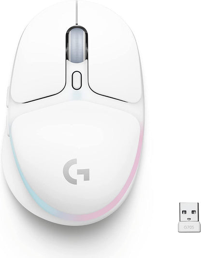 Logitech G705 Wireless Gaming Mouse, Customizable LIGHTSYNC RGB Lighting, Lightspeed Wireless, Bluetooth Connectivity, Lightweight, PC/Mac/Laptop - White Mist G705 Mouse