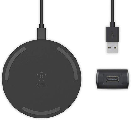 Belkin BoostCharge 10W Fast Wireless Charger Pad, with Included QuickCharge 3.0 Wall Charger and Cable, Case Compatible for iPhones, Galaxy, Pixel and Other Qi Enabled Devices (includes AC adapter)