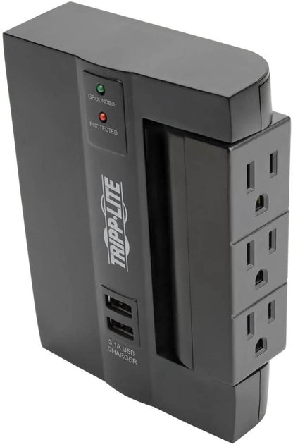 TRIPP LITE 6 Outlet Surge Protector Power Strip, 3 Rotatable Outlets, Wall Tap/Direct Plug in, 1080 Joules, 2 USB Charging Ports, Limited Warranty &amp; $20, 000 Insurance (SWIVEL6USB)