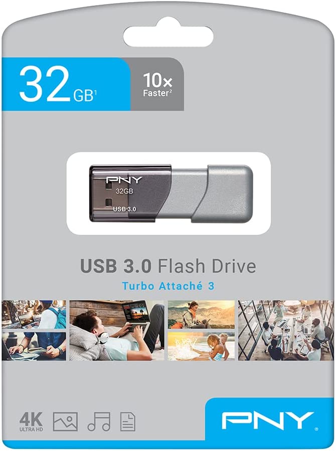 PNY 32GB Turbo Attache 3 USB 3.0 Flash Drive, GREY 32GB FLASH DRIVE