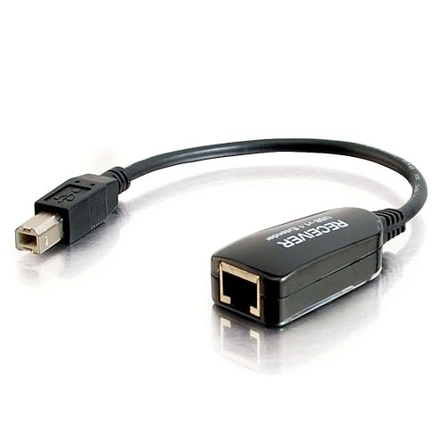 C2G 29353 1-Port USB 1.1 over Cat5 Superbooster Extender Dongle, RJ45 Female to USB B Male Receiver, Black USB Superbooster Dongle Extender