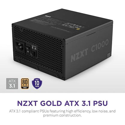 NZXT C1000 Gold ATX 3.1 - Fully Modular Low-Noise PC Gaming Power Supply - 1000 Watts - 80 Plus Gold - 12V-2x6 Connector - Zero Fan Mode - 100% Japanese Capacitors - Black C Series ATX 3.1 Black
