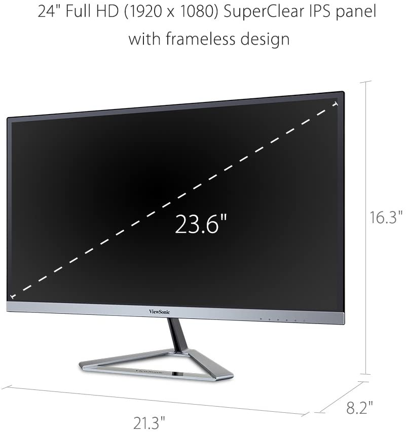 ViewSonic VX2476-SMHD 24 Inch 1080p Widescreen IPS Monitor with Ultra-Thin Bezels, HDMI and DisplayPort 24-Inch