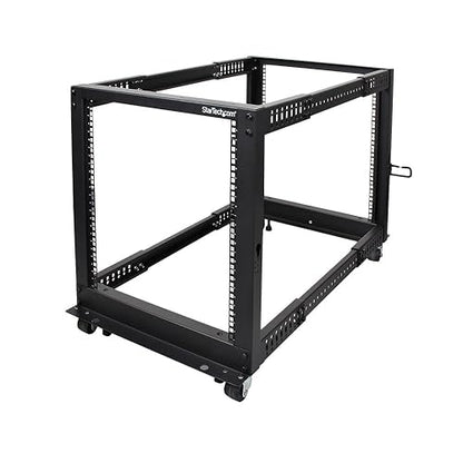 StarTech.com 4-Post 12U Mobile Open Frame Server Rack, 19in Network Rack with Wheels, Rolling Rack for Computer/AV/Data/IT Equipment - Casters, Leveling Feet or Floor Mounting (4POSTRACK12U) 12U Rack