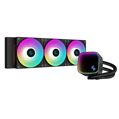 DeepCool LS720 SE Liquid Cooler 360mm 4th Gen Dual-Chamber Pump 3100RPM 300w TDP AIO Cooler Anti-Leak Tech with ARGB Fans CPU Water Cooler Narrow Frame Infinity Mirror Block Black 360mm Black