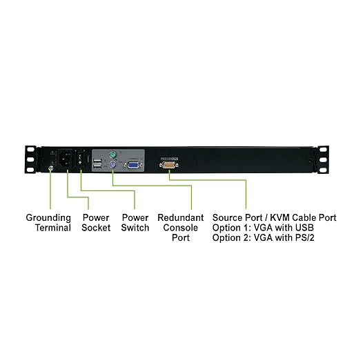 IOGEAR GCL1800 Rackmount 1-Port KVM Switch Console with 17-inch TFT LCD Active Matrix Monitor, Keyboard and Touchpad with 1 USB Cable 1 USB Cable 1-port