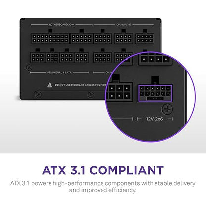NZXT C1000 Gold ATX 3.1 - Fully Modular Low-Noise PC Gaming Power Supply - 1000 Watts - 80 Plus Gold - 12V-2x6 Connector - Zero Fan Mode - 100% Japanese Capacitors - Black C Series ATX 3.1 Black