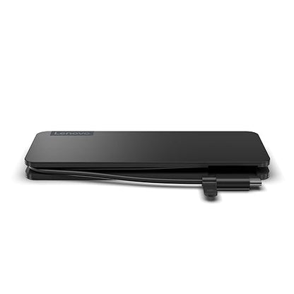 Lenovo USB-C Slim Travel Dock, 8 Ports, Up to 65W PD Pass Through, Integrated USB-C Cable, 4K Display Support, Black