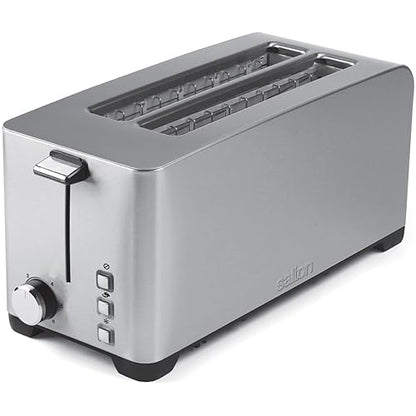 Salton Stainless Steel Long Slot Toaster 4 Slice with Extra Wide 1.5 Slots, Cancel, Defrost and Bagel Function, 6 Shade Settings, 1300 Watts (ET1817)