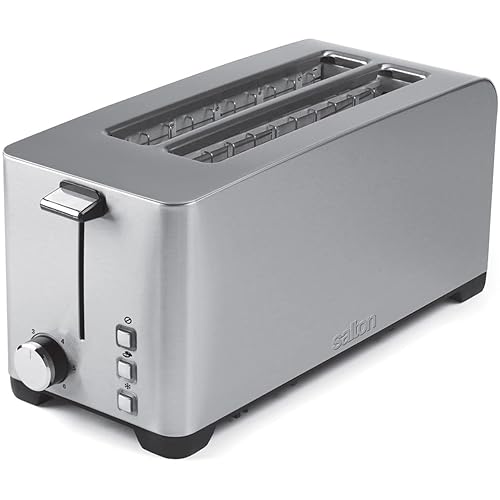 Salton Stainless Steel Long Slot Toaster 4 Slice with Extra Wide 1.5 Slots, Cancel, Defrost and Bagel Function, 6 Shade Settings, 1300 Watts (ET1817)