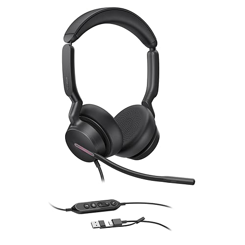 Yealink UH46 USB-C/USB-A Headset with Mic, Wired Headphones with 3 Noise Cancelling Microphones for PC/Computer/Laptop, Teams Certified, in Line Controls for Home Office Online Meetings, Plug & Play Dual, Teams Certified